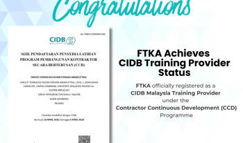 Setinggi-tinggi tahniah diucapkan kepada Fakulti Teknologi Kejuruteraan Awam, UMPSA yang kini telah berjaya berdaftar secara rasmi sebagai Penyedia Latihan di bawah program Contractor Continuous Development (CCD) oleh CIDB Malaysia
